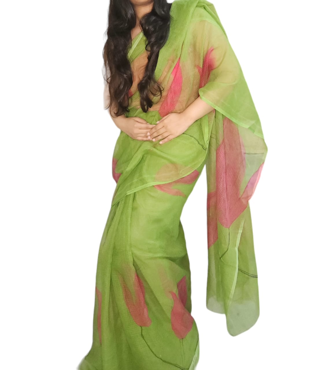 Pink Tulip Handloom Kota Doria Saree