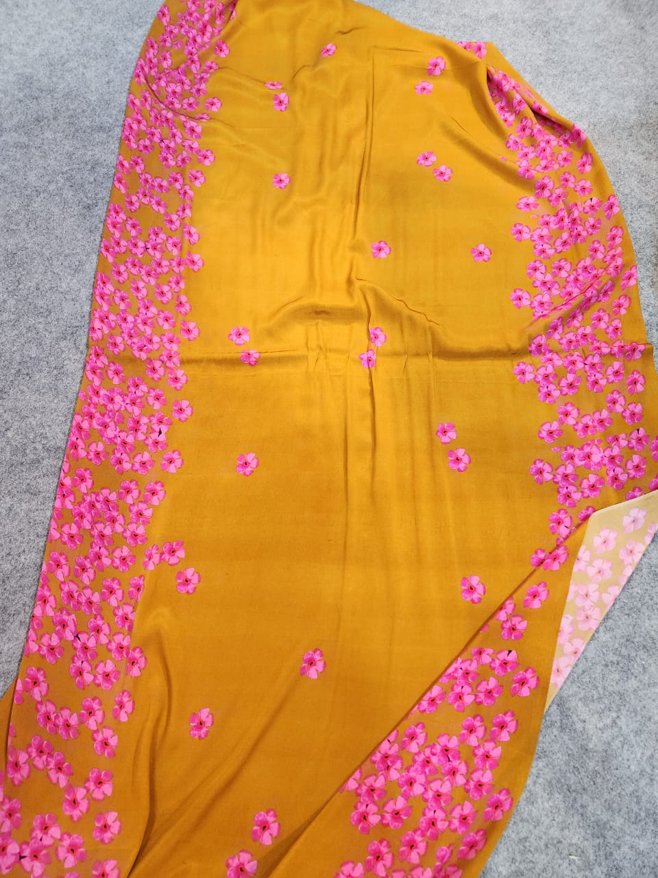 Pink Floral Rust Natural Crepe Saree