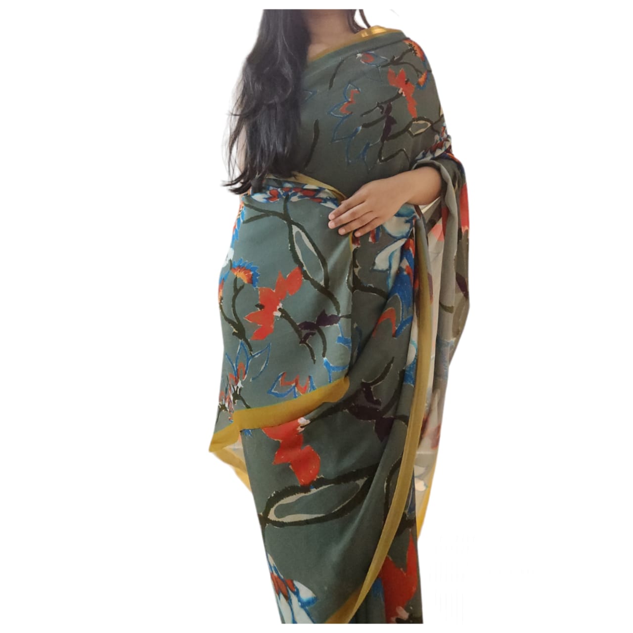 Wild Flower Grey Georgette Saree