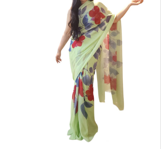 Red Floral Georgette Saree