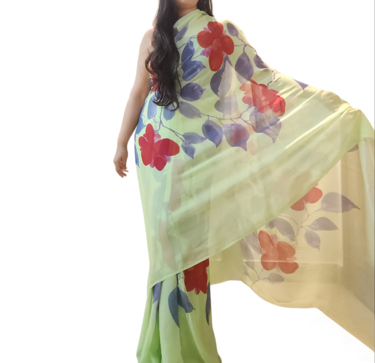 Red Floral Georgette Saree