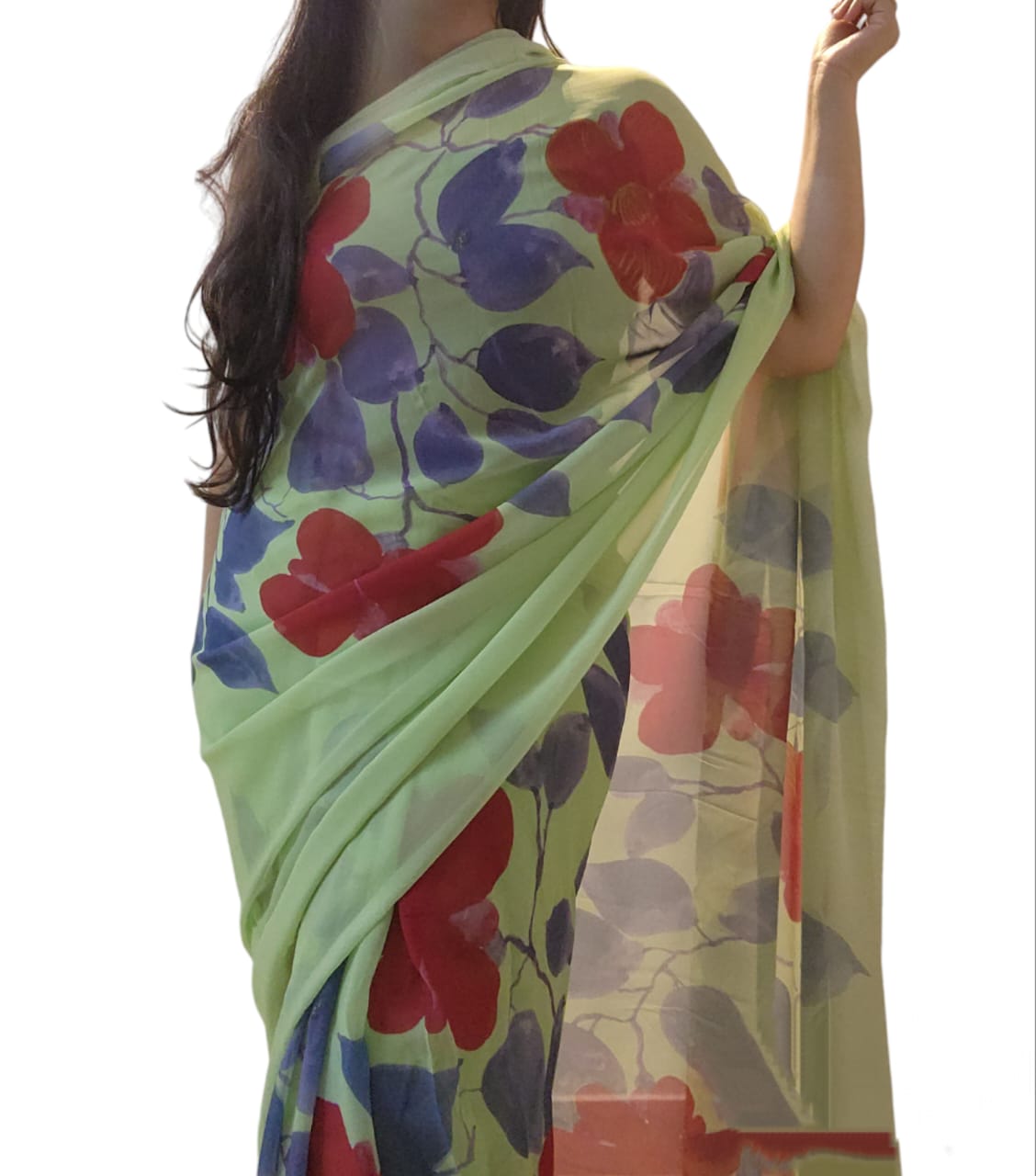 Red Floral Georgette Saree