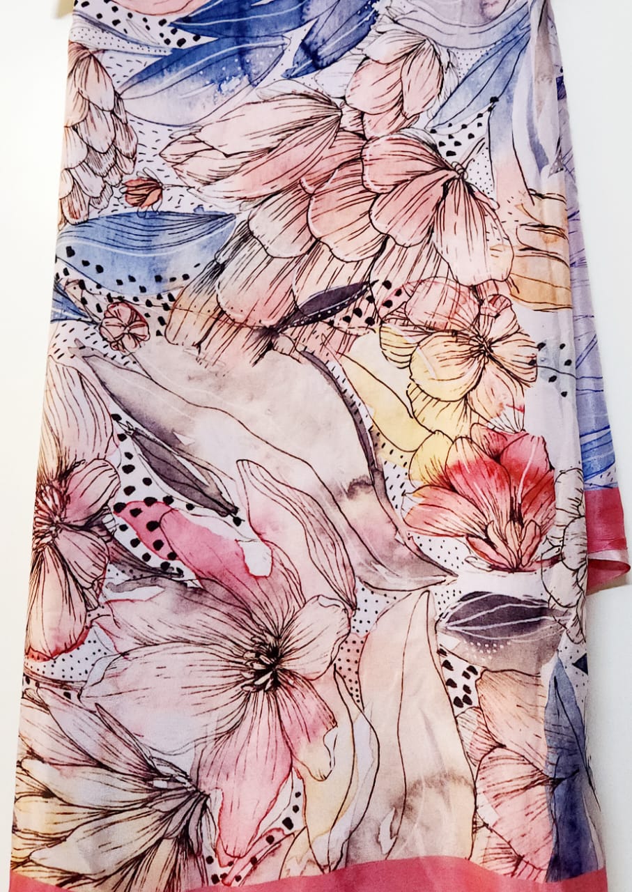 Multi colored Chinon Saree