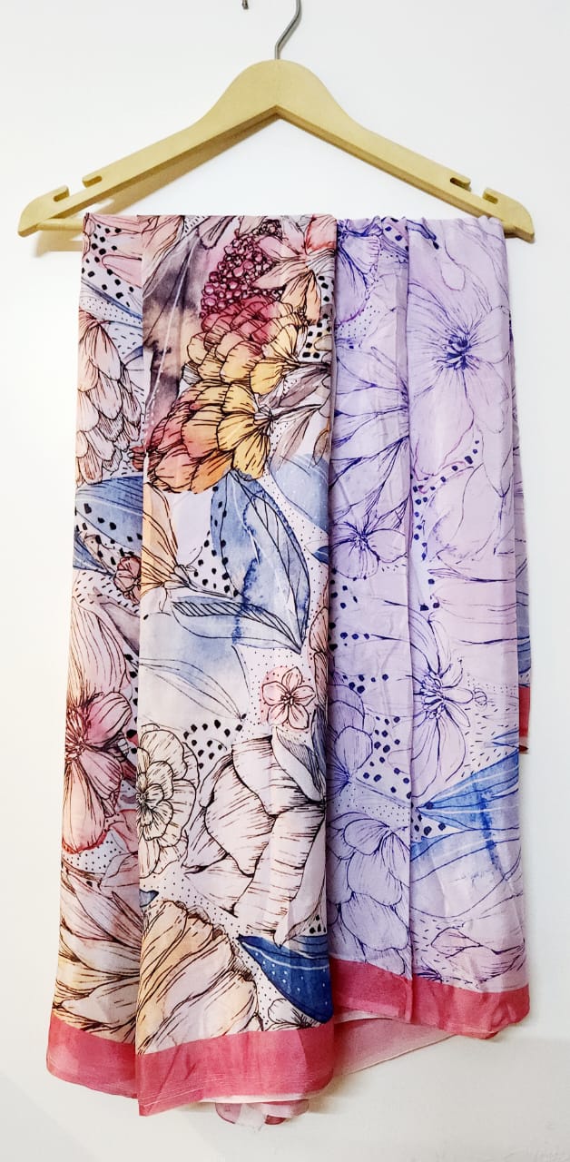 Multi colored Chinon Saree