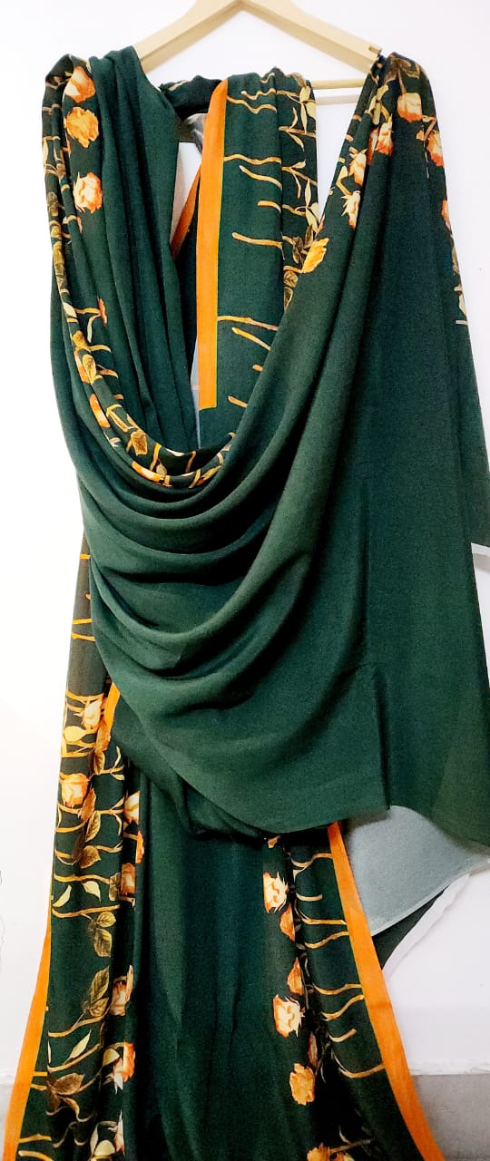 Orange Rose Crepe Saree