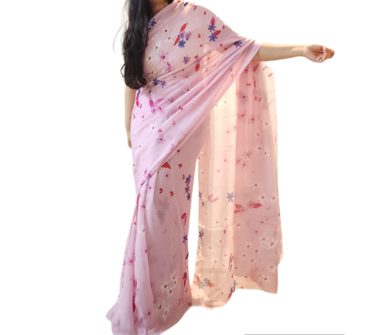 Jasmin Pink Orange Saree