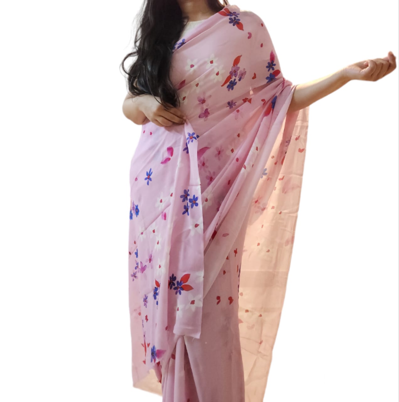 Jasmin Pink Orange Saree
