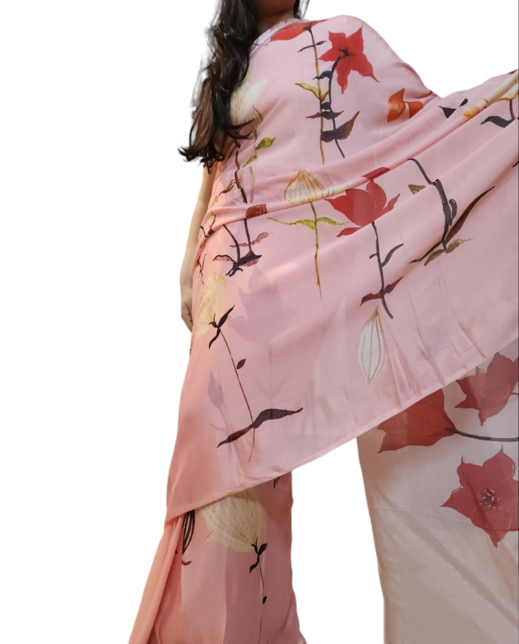 Red Tulip Chinon Saree