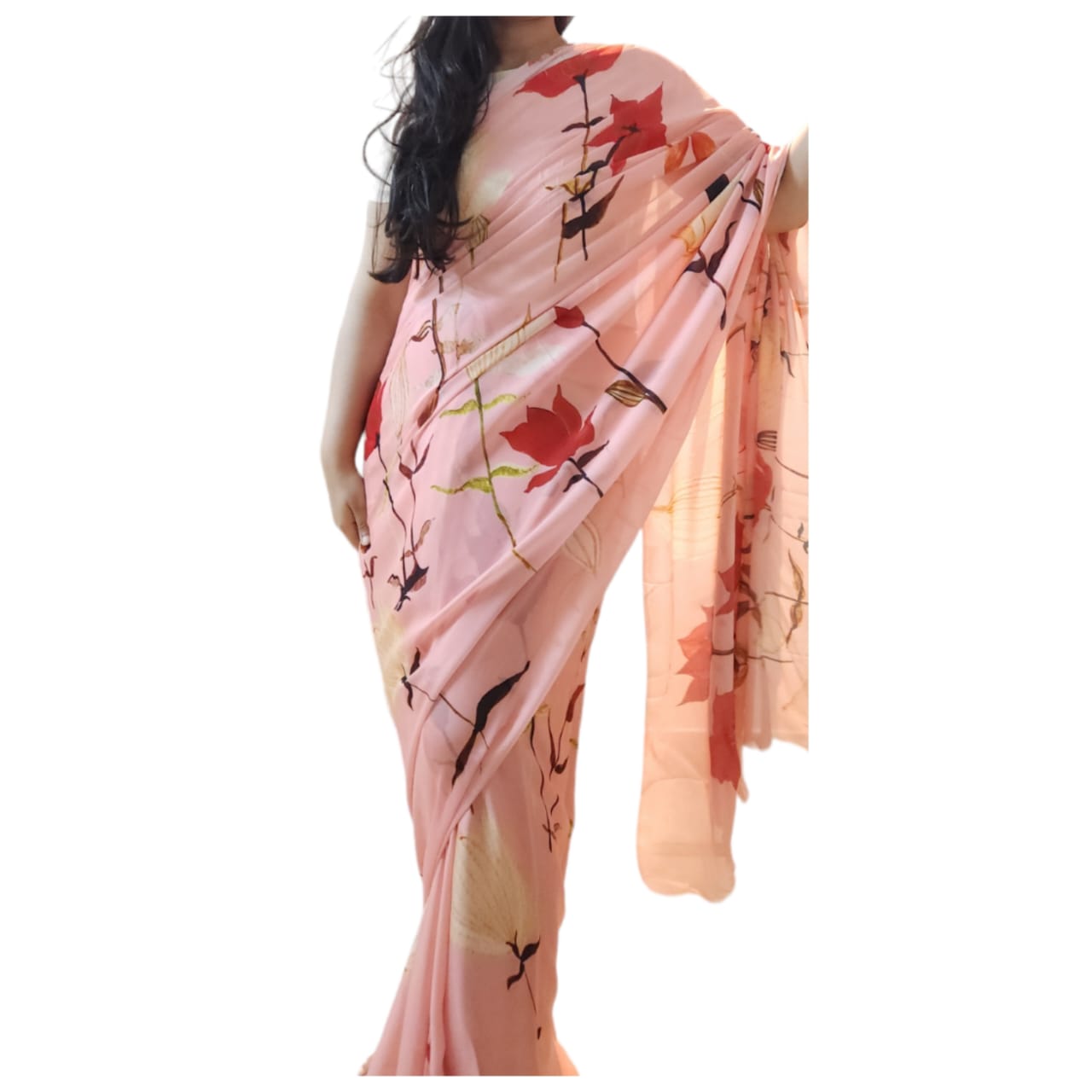 Red Tulip Chinon Saree