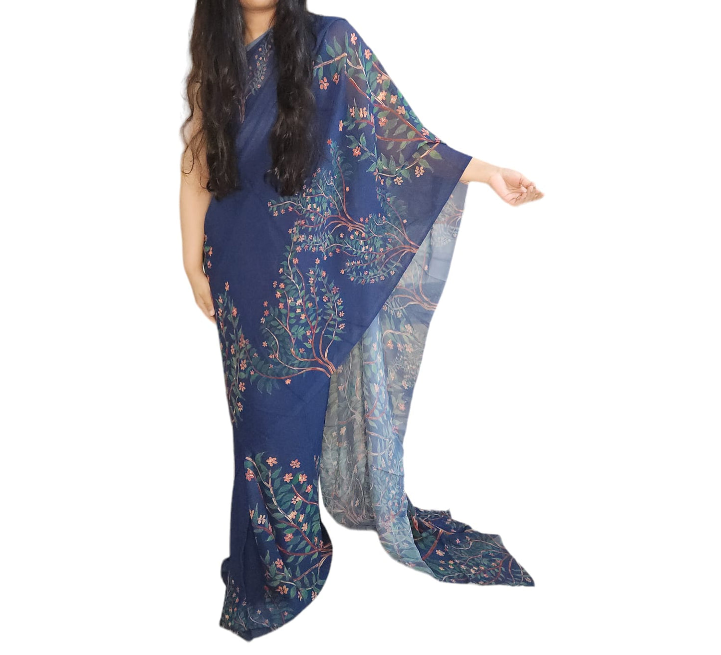 Midnight blue georgette Saree