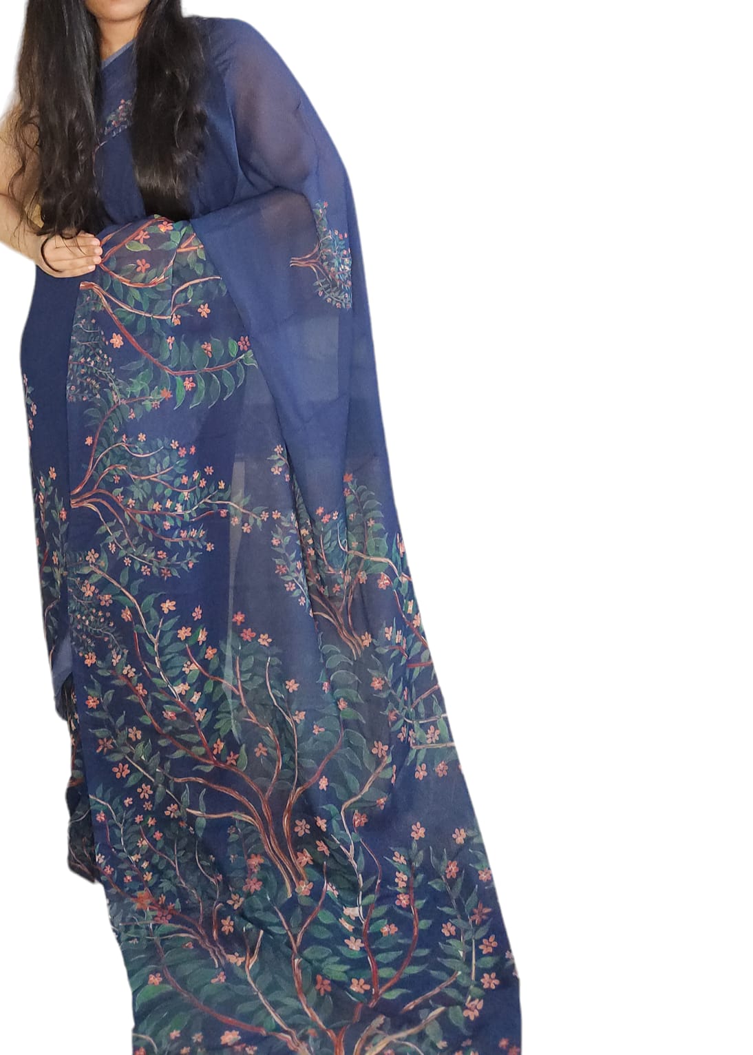Midnight blue georgette Saree