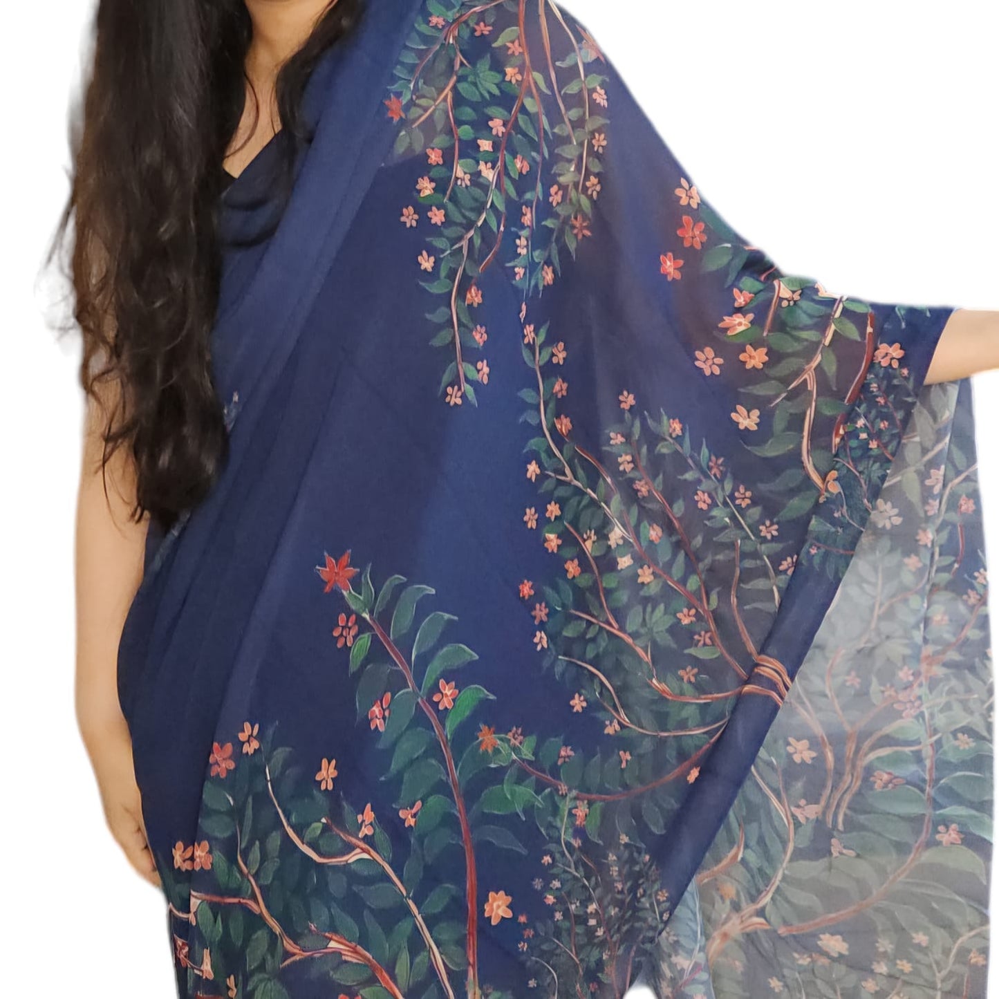 Midnight blue georgette Saree