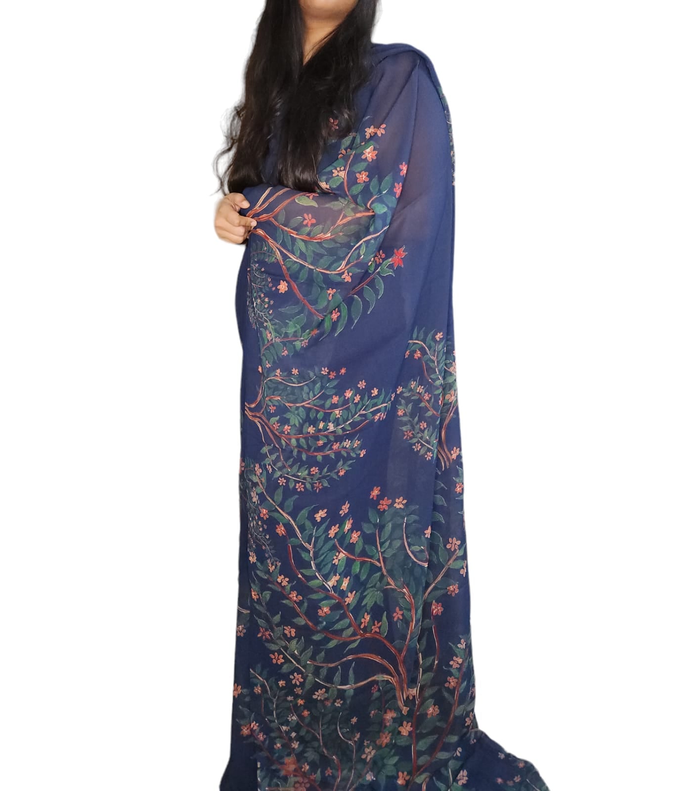 Midnight blue georgette Saree