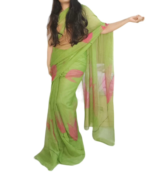 Pink Tulip Handloom Kota Doria Saree