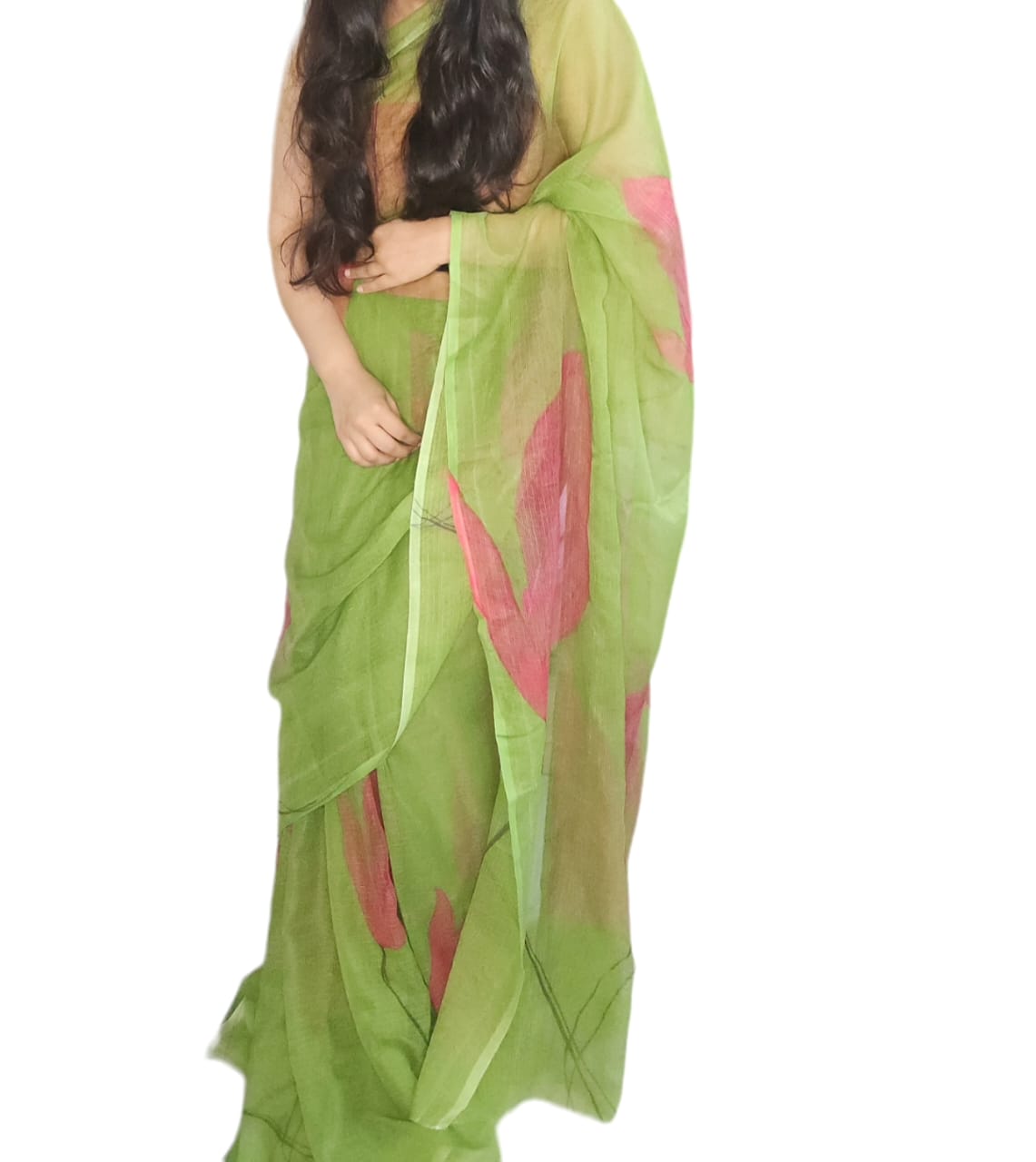 Pink Tulip Handloom Kota Doria Saree