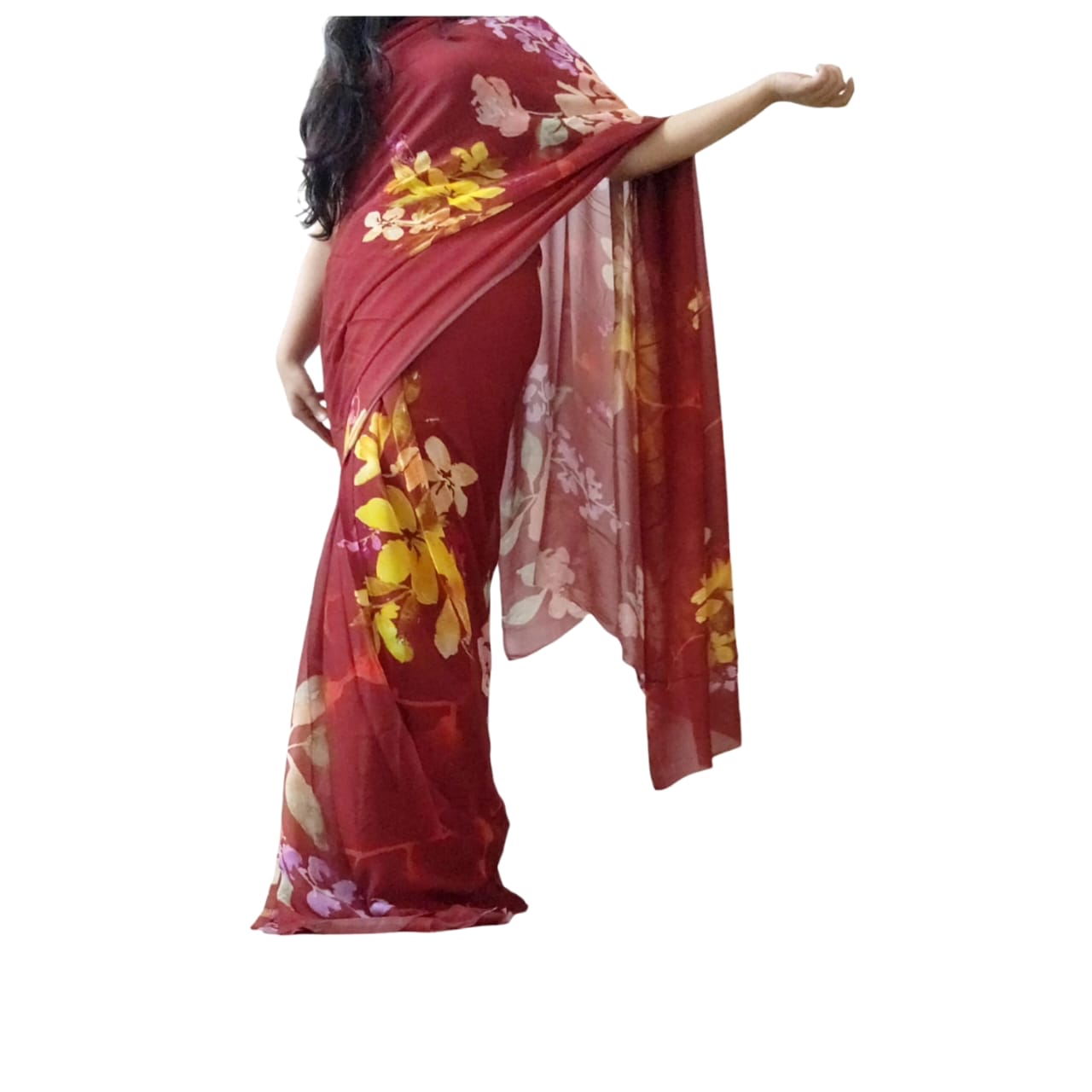 Indian Red Floral Georgette Saree