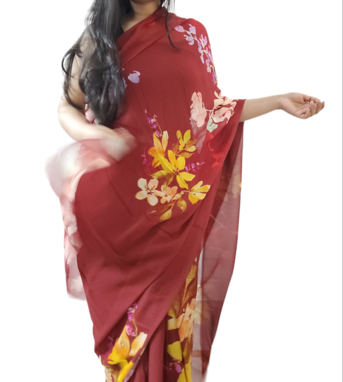 Indian Red Floral Georgette Saree
