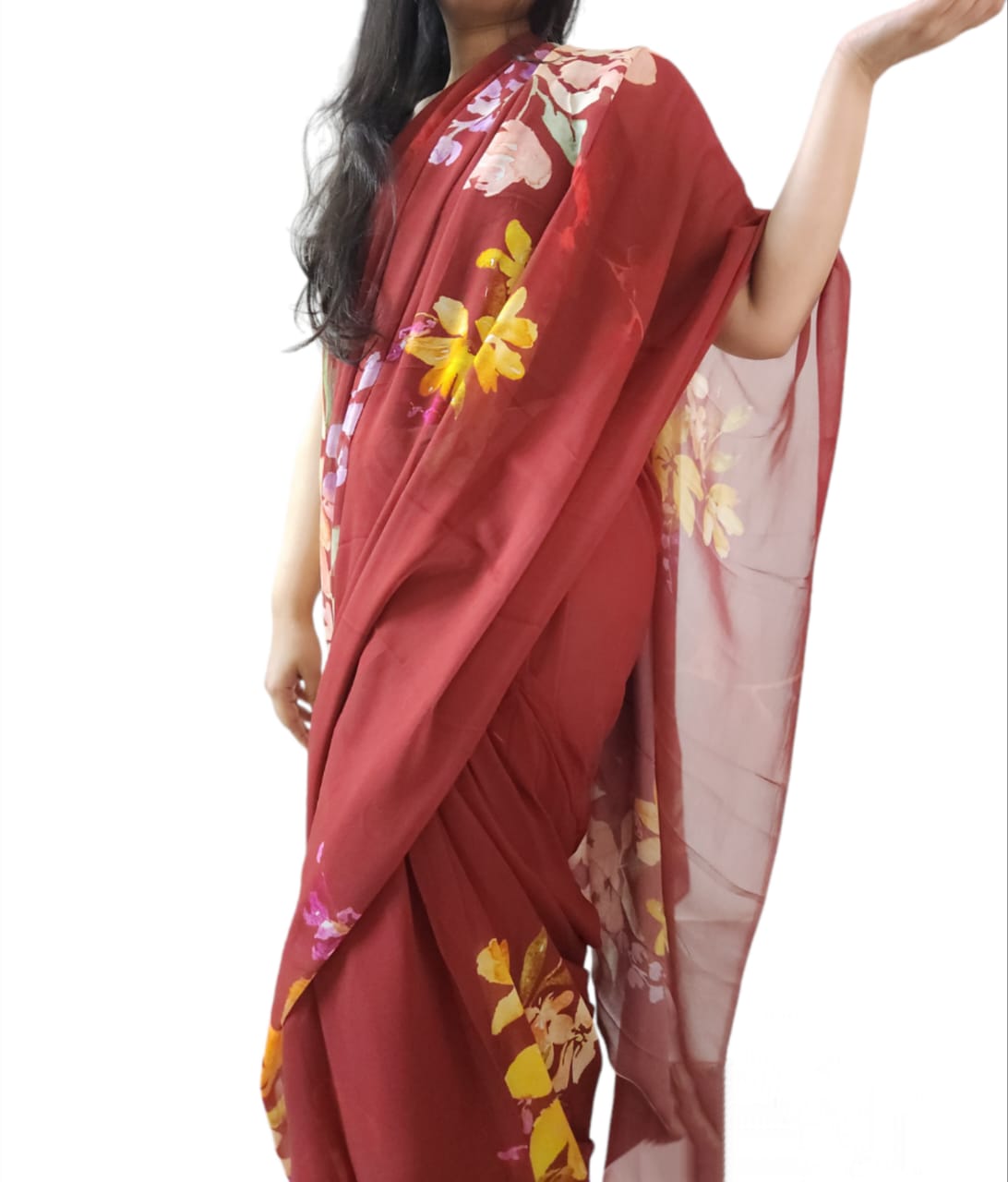 Indian Red Floral Georgette Saree