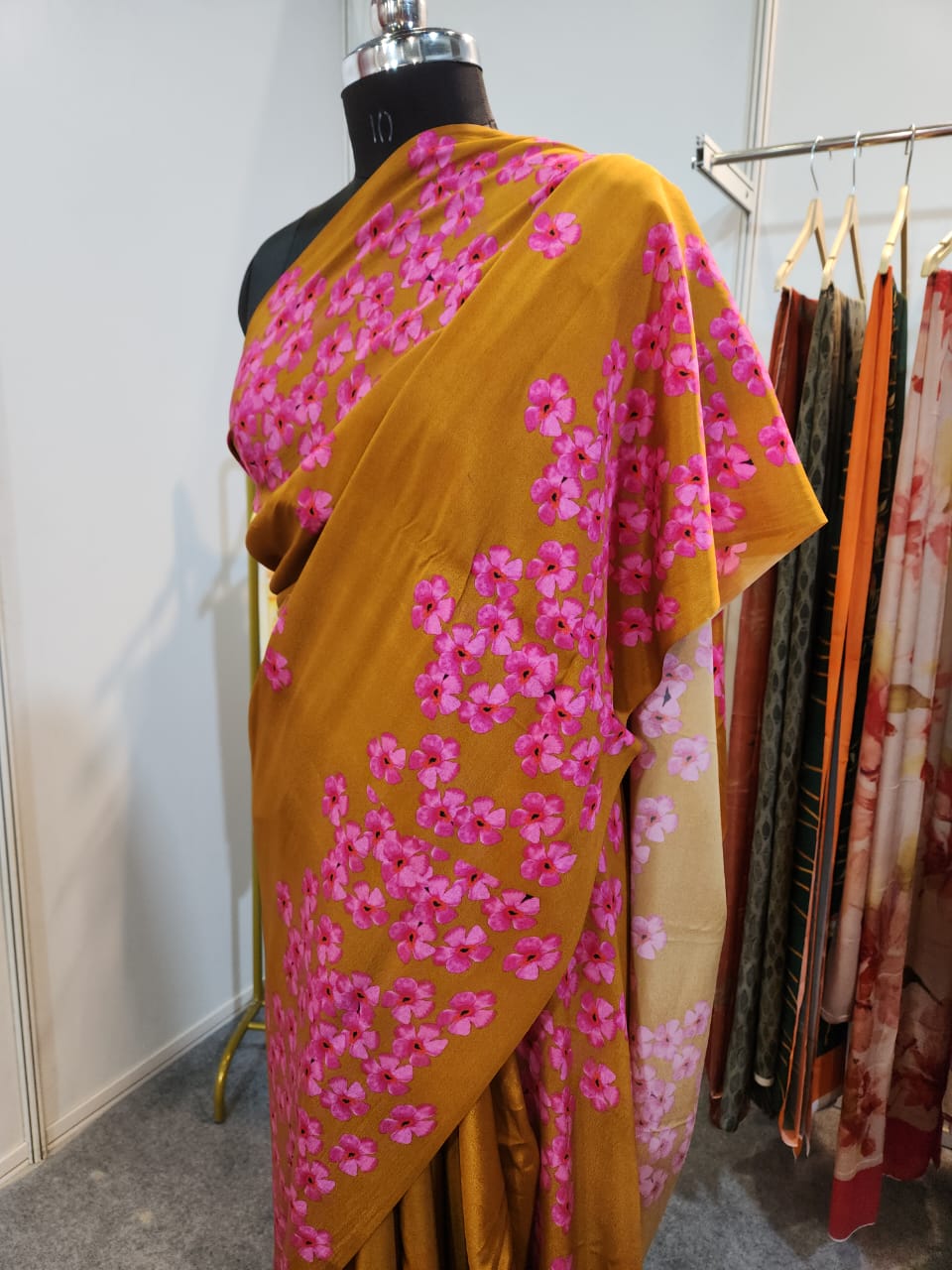 Pink Floral Rust Natural Crepe Saree