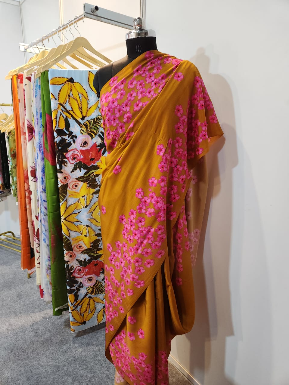 Pink Floral Rust Natural Crepe Saree