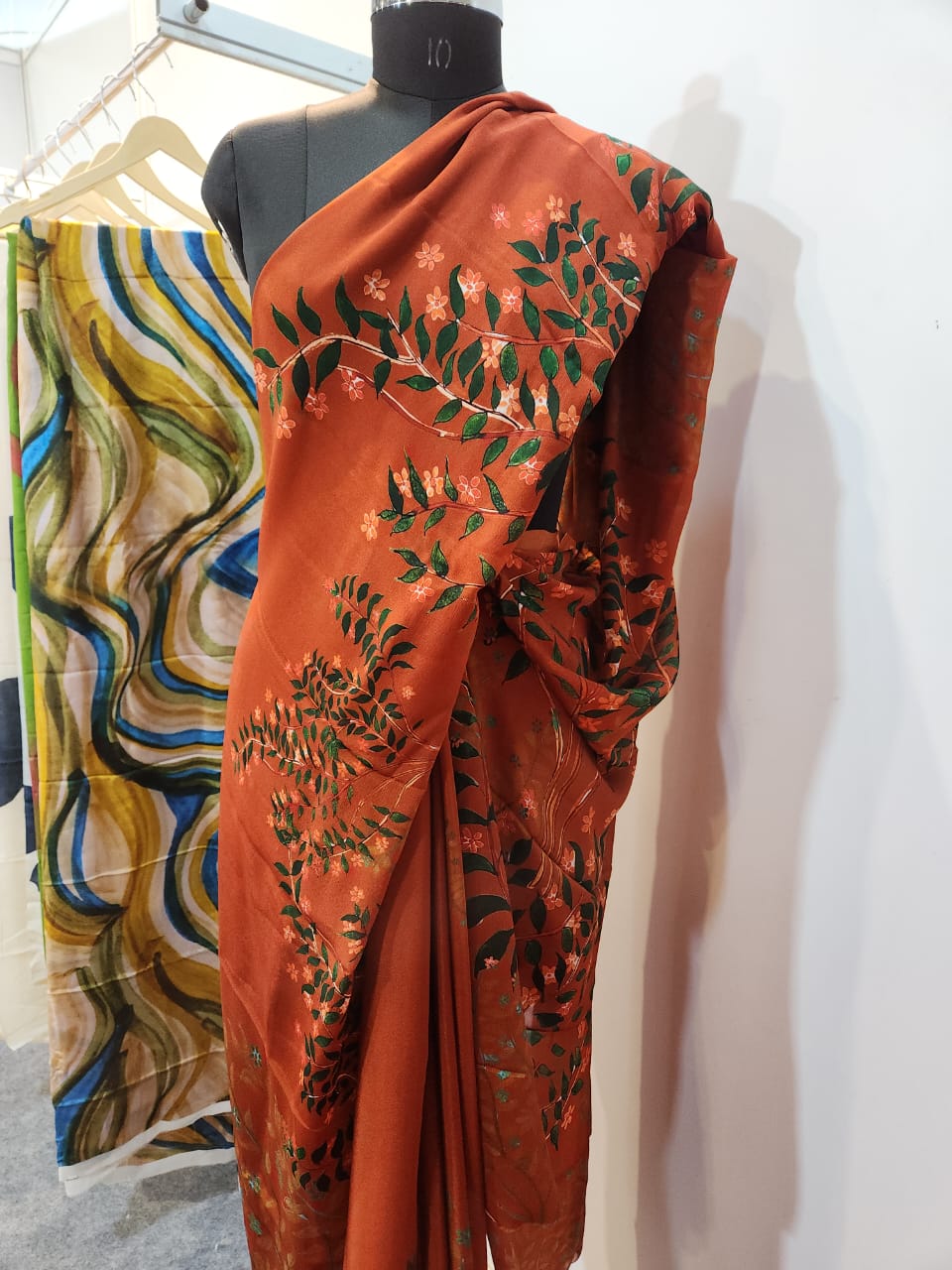 Rust Floral Natural Crepe Saree
