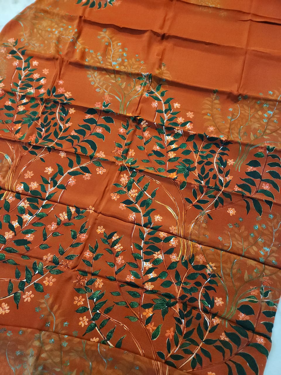 Rust Floral Natural Crepe Saree